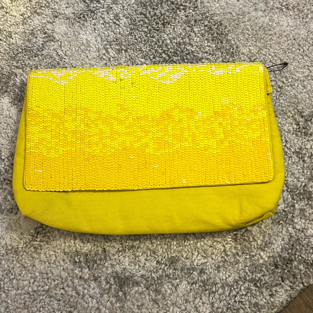 New yellow canvas and sequin clutch